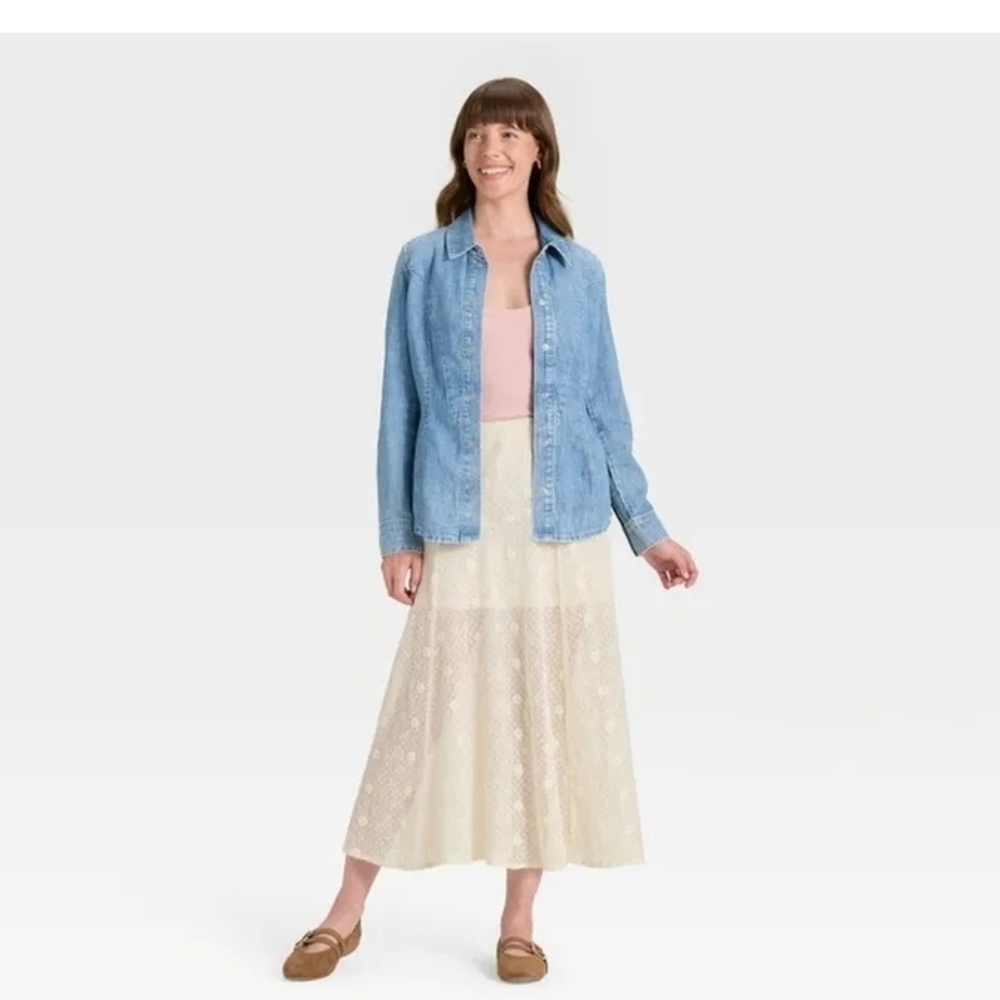 Universal Thread Women's Lace Maxi A-Line Skirt, L - Cream - Picture 2 of 5